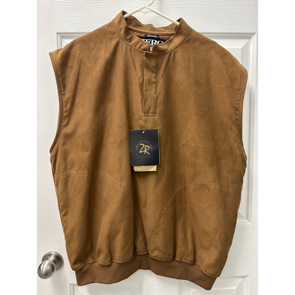Vtg Zero Restriction Mens Microsuede‎ Golf Vest Brown Water Repellent Large NWT